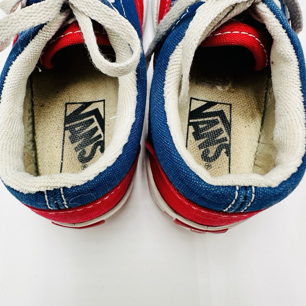Vans Off The Wall Red Blue Canvas Skateboard Sneakers Toddler Size 8 Lace Ups - Picture 6 of 8